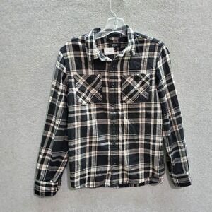 Urban Pipeline Men Button Up Shirt Large Black Plaid Flannel Long Sleeve Pockets
